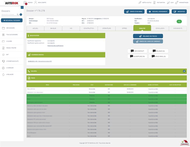 Capture d'écran de l'ouril Asterisk développé par Webnnet pour Verfimmo