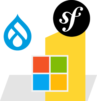 Logo des technologies Drupal, Symfony, Microsoft
